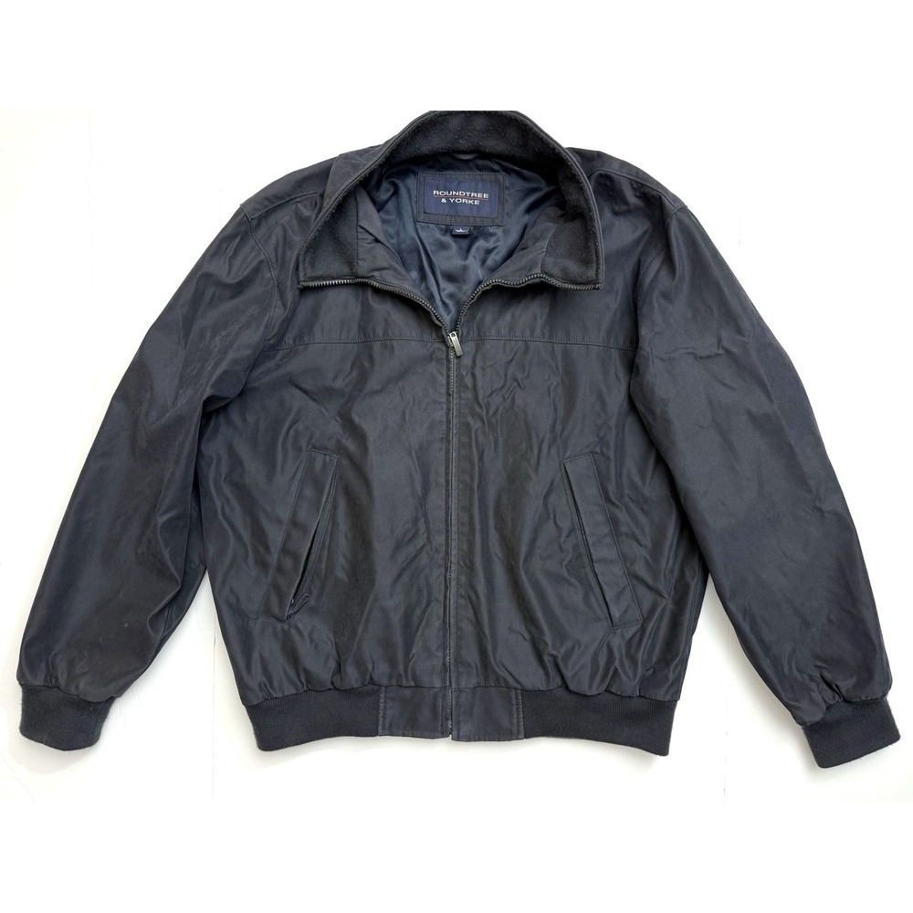 Roundtree & Yorke Mens Navy Blue‎ Full Zip Bomber Jacket Fleece Collar Large